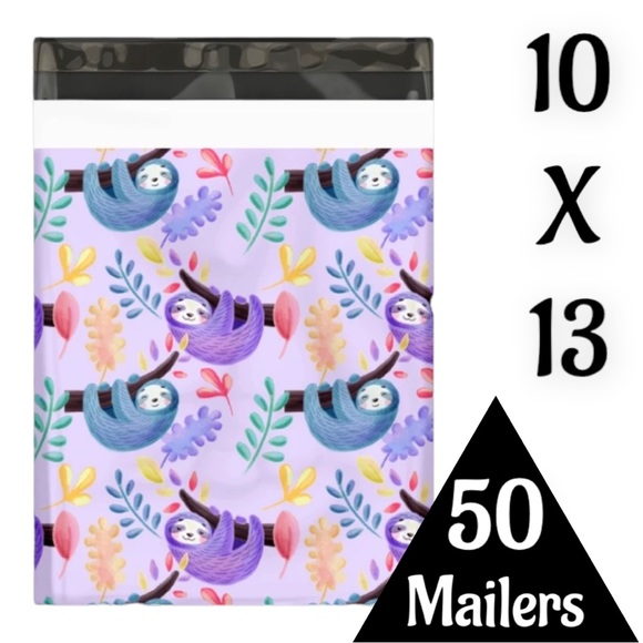 50 10X13 Poly Mailers Purple Sloths Shipping Envelopes Bags PRICE IS FIRM - Picture 2 of 7